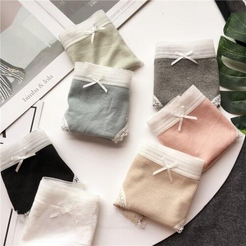 Candy Color Girls Panties Comfortable High Elastic Crotch Low Waist Womens Underwear With Buttocks And Coast Lace Edge Briefs