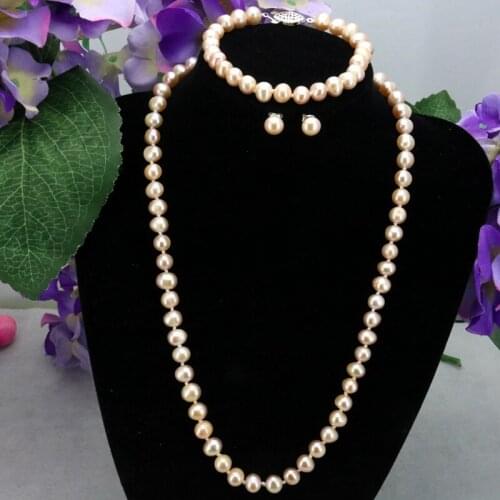 Hot Pink pearl necklace set 6-7mm fish clasp necklace 18" bracelet 7.5" earrings 2 piece/lot women fashion jewelry making
