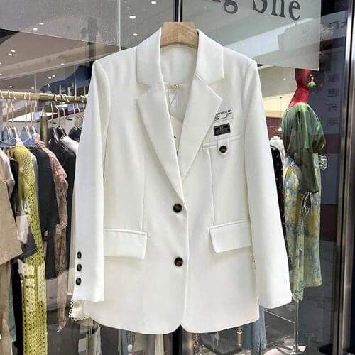 New Two Buttons Blazer For Women Fashion Coat Spring Autumn Vintage Casual Long Sleeve Office Lady Outerwear Chic Tops Coats