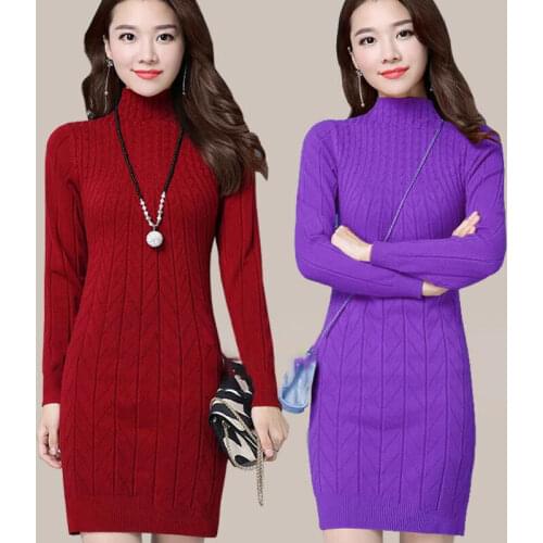 Woman Plus Size Casual Mid-length Knit Sweater Solid Color Bottoming Versatile Thick Sweater Slim Lady Dress Autumn Winter New