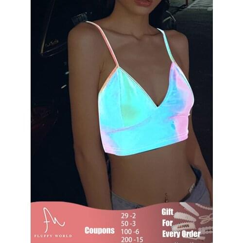 Tank Top Women 2021 Y2K Crop Top Cute Tops For Women Bras Y2K Fashion Solide Color Reflective Tops Women Sexy Club Short Woman