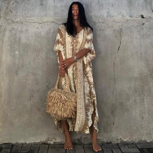 2021 New 100% Black Retro Snake Printed Self Belted Side Split Maxi Dress For Women Plus Size Beachwear Long Kaftan N1227