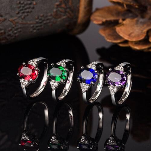 DAIWUJAN 925 Sterling Silver Emerald Amethyst Rings For Women Ruby Sapphire Tanzanite Adjustable Ring Wedding Engagement Jewelry