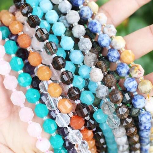 10mm 12mm natural stone faceted satellite shape citrine tighers eye kunzite moonstone crystal loose beads 15"