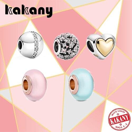 2021 New Fashion 100% S925 Sterling Silver Shiny Heart-shaped Charm Of Different Styles Original Diy Jewelry Suitable For Women