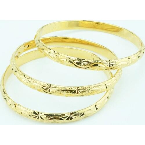 Wholesale 3pcs Womens Gold Color Open Bangles Girl Bracelets Gold Dubai Jewelry