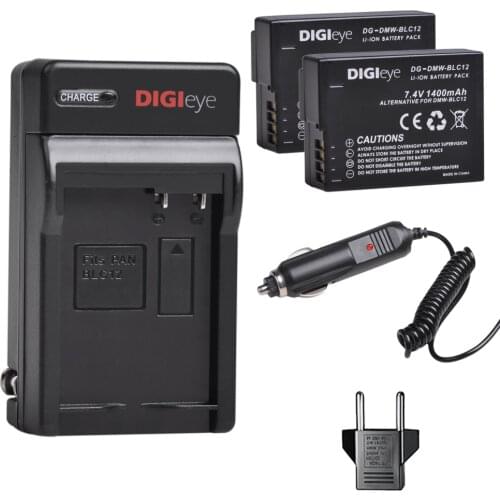 2Pcs 1400mAh DMW-BLC12 BLC12E BLC12PP Battery + Charger Kit for Panasonic Lumix DMC-FZ200 FZ1000 FZ2500 DMC-G5 G6 G7 GX8 G85 GH2