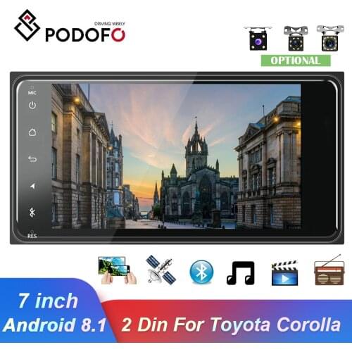 Podofo Android 8.1 Auto Radio GPS Car Multimedia Player 2 Din 7'' Car Radios Bluetooth Auto Audio FM AUX USB For Toyota Corolla