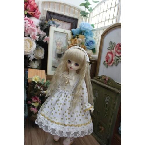 BJD Doll dress suitable for 1-3 1-4 1-6 size fashionable dress white Polka dot headwear doll accessories