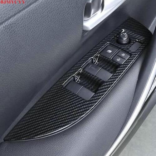 BJMYCYY 4PCS/SET Car window lifting panel carbon fiber decorative frame for Toyota corolla E210 2019 2020 Accessories