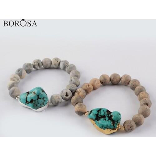 BOROSA 5Pcs Blue Howlite Connector 10mm Beads Bracelet in Gold Bracelet Turquoises Charm Bracelet for Women Jewelry Gifts G1931