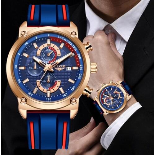 2019 LIGE New Mens Watches Top Brand Luxury Dial Clock Male Fashion Silicone Waterproof Quartz Gold Watch Men Sport Chronograph