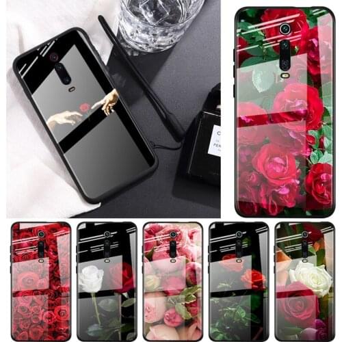 Tempered Glass Cover Beautiful Red Roses For Xiaomi Redmi K40 K30 K20 9T 9C 9A 9 8A 7 Pro Plus Phone Case Shell
