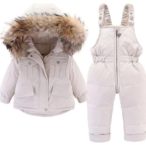 2pcs Set Baby Girl Winter Down Jacket Jumpsuit For Children Thicken Warm fur Collar Jacket Girls Infant Snowsuit 0-4Year