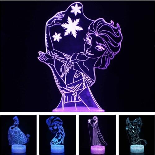 Disney Frozen Anime Figures 3D Night Lights Princess Anna Queen Elsa Olaf Cute Toys Model Action Figurals Led Xmas Gift Juguetes