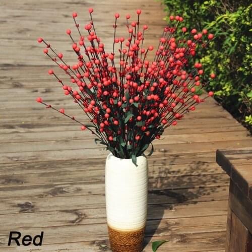 10Pcs Artificial Plants Red Berry PE Bouquet 6 Fork Lucky Fruit for Christmas Decoration Home Wedding Decor Fake Flowers Garland
