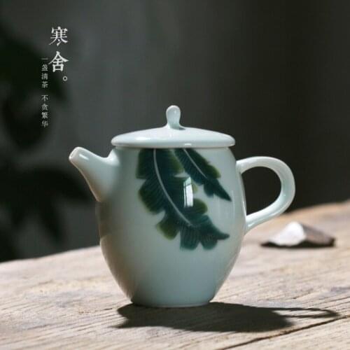 Chinese Kung Fu teapot celadon single pot pottery tea set hand painted banana leaf teapot household tea making filter kettle