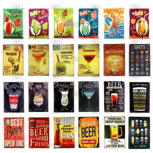Cocktail/beer/margarita Shabby Chic Metal Tin Sign Wall Decor Vintage Metal Crafts Bar Home Decor Plaques Art Iron Painting