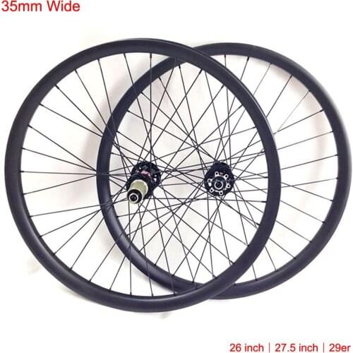 26 inch 27.5 inch 29er 35mm wide MTB bicycle wheelset 6 bolts bearing hub carbon hookless rim chinese factory MTB AM XC wheels