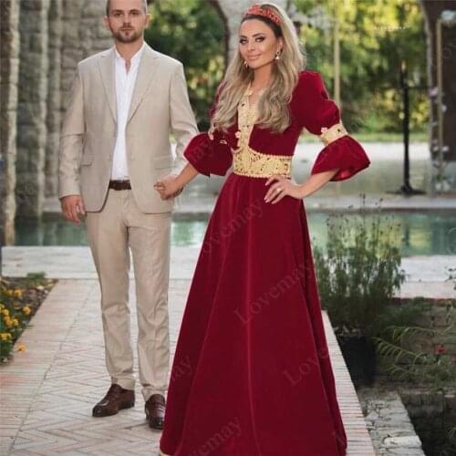Red Caftan Morucco Evening Dresses Long Elegant Gold Lace Appliques Dresses Evening Wear Turkish Couture вечернее платье Robes