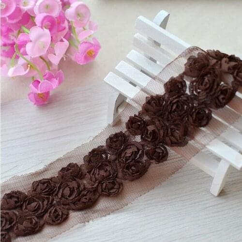 New!!Hot Sale Chiffon Flower Sewing Garment Accessories Coffee Lace Fabric 2 Meters 6cm Width 2016 New Embroidered Lace Trim
