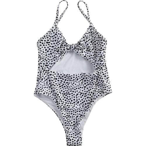 Citgeett Summer Kids Girls Print Swimsuit Sleeveless Backless Hollow Out Swimwear Bow-knot Clothes