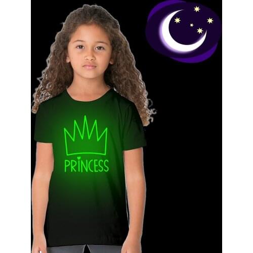 Summer Kids Girl Princess Print Fashion Luminous Clothes Tops Children Noctilucent T-shirts Girl Funny Short Sleeve Outfits