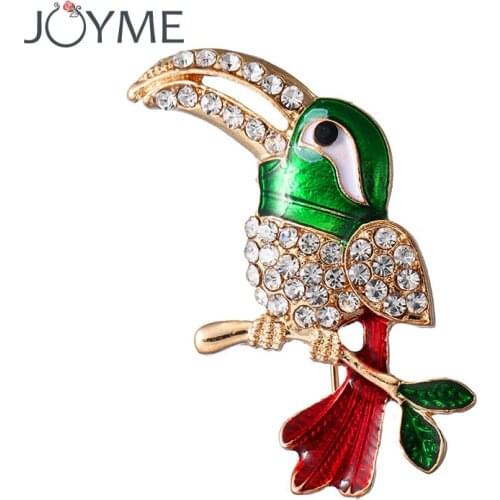 Green Head Toucan Bird Brooch Enamel Crystal Mens Lapel Pin Woodpecker Animal Brooches for Women Suits Dress Weddings Brooch
