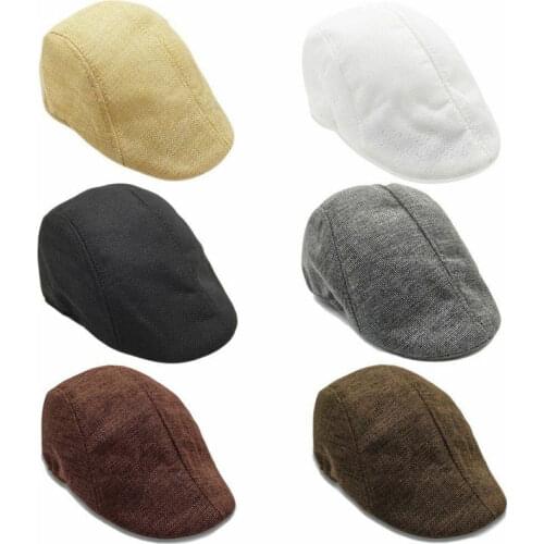 Fashion Vintage Mens Linen Gatsby Berets Outdoor Hats Brand Sun Hat Unisex Duckbill Caps British Western Driving Flat Cap