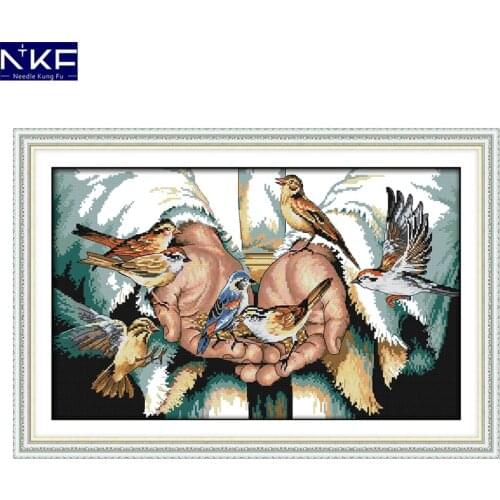 NKF with Love In The Hands Cross Stitch Painting Counted Stamped Needlework Sets Embroidery Kits Home Decor Cross Stitch