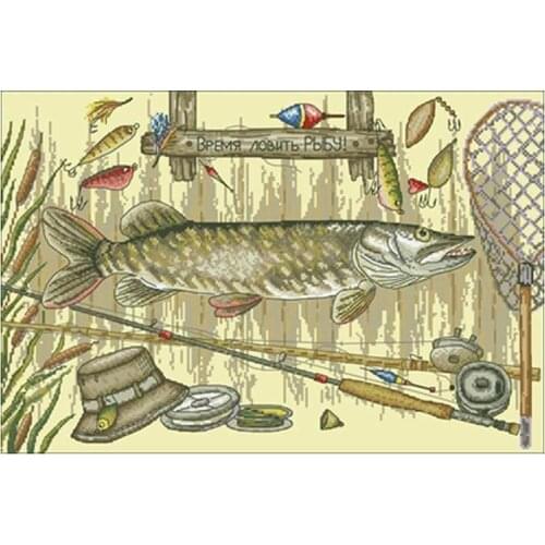 Fishing gear pattern Counted Cross Stitch 11CT 14CT DIY Chinese Cross Stitch Kits Embroidery Needlework Sets