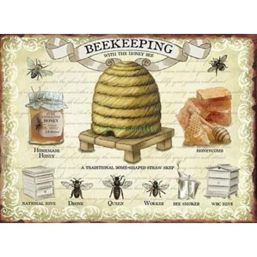 Retro Wall Plaque Bee Keeping Honey Hive Kitchen Gift Metal Tin Sign Men Women,Wall Decor for Bars,Restaurants,Cafes Pubs Poster