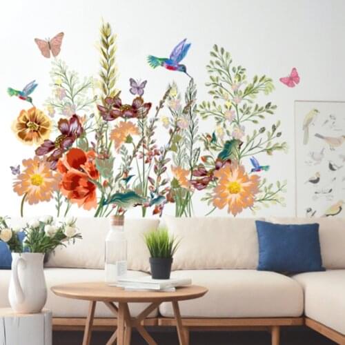 Butterfly Flowers Wall Stickers Living Room Bedroom Background Wall Stickers Kingfisher Flowers Wallpaper Home Decorations
