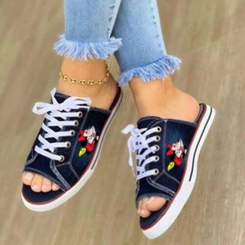 Disney childrens cartoon Mickey Mouse girl adult non-slip soft sole casual shoes printed canvas slippers sandals