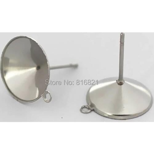 Stainless Steel Stud Earrings Findings Circle Bezel with Loop Rivoli Stones Cabochons Bases Earrings post Settings DIY Crafts