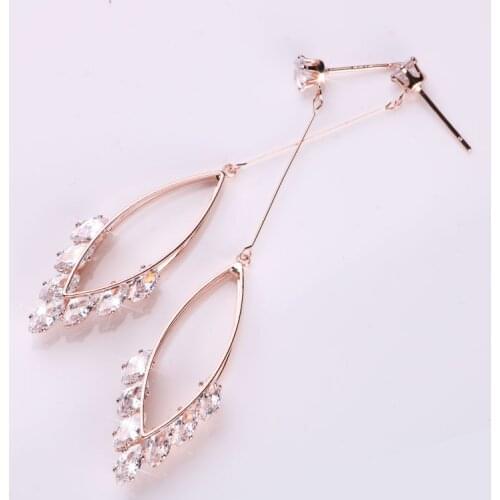 High Quality Crystal Zirconia Drop Earrings for Women Rose Gold Color Long Ear ring Trendy Water Drop Wife Gift 2021 Jewelry