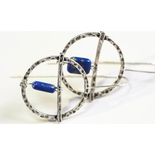 Retro Round Pendant Drop Earrings Bohemian Vintage Dangle Earrings For Women Fashion Jewelry Hollow Blue Stone Eardrop