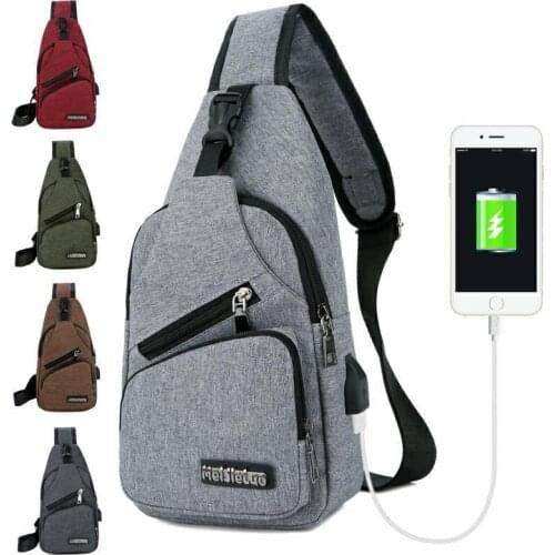 New Chest Bags Men Canvas Shoulder Messenger Bag Male USB Charging Crossbody Bags High Quality Anti Theft Phone Small Square Bag