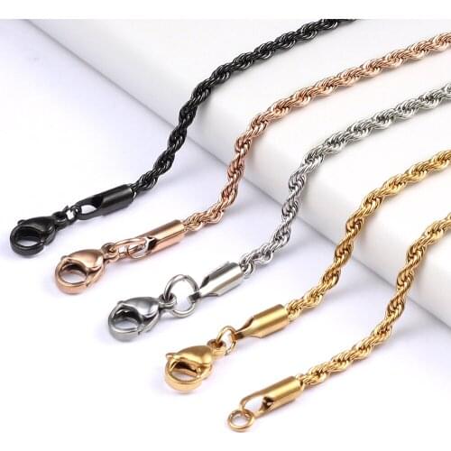 TJP Hot Sale 18''-32'' Silver/Rose Gold/Gold/Black 316L Stainless Steel 2.4mm Twist Chain Pendant Necklace Jewelry for women/men