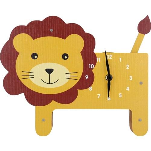 Tooarts Cartoon Animal Clock Swinging Lion Clock Wooden Clock, Wall Clock for Kids Room Living Room Home Decor 5 styles option