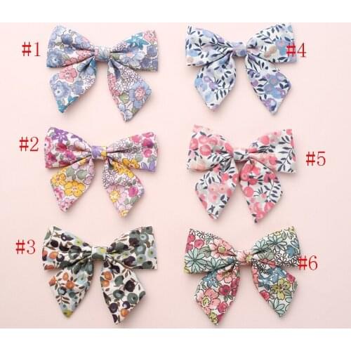 3.4" Girls Handmade Fabric Bow Hairpins Hairgrip,Floral Print Hair Bow with clips Spring Color Bows for Girls Headwear 36pc/lot