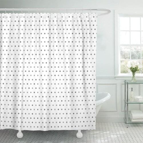 Silver White Polka Dot Raster Gray Plain Light Baby Shower Curtain Waterproof Polyester Fabric 72 x 72 Inches Set with Hooks