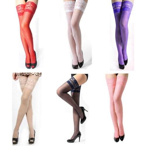 Womens Sexy Mesh Sheer Lace Top Stay Up Thigh High Hold-ups Stockings Pantyhose Thin Party Club Stockings Hosiery Harajuku