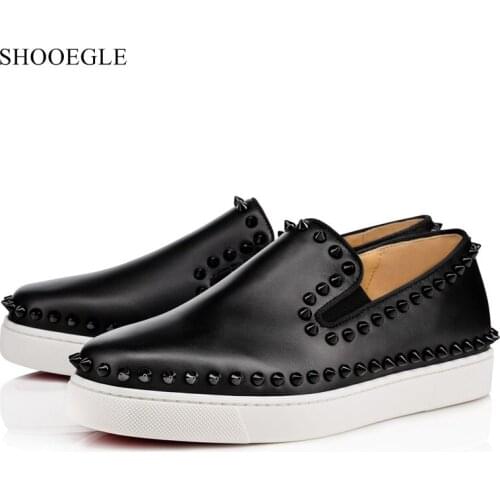 New Women Flat Sneakers Genuine Leather Platform Shoes Slip On Rivets Ladies Loafers Spring Autumn Casual Flats Zapatos De Mujer