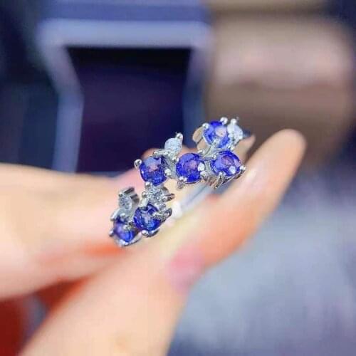 Natural Varied Gem S925 Sterling Silver Sapphire Fine Ring Fashion Wedding Jewelry for Women MeibaPJFS