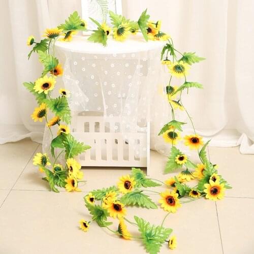 1pcs 240cm Artificial Silk Sunflower Ivy Vine Fake Flowers With Green Leaves DIY Garland Garden Fences Home Wedding Decoration