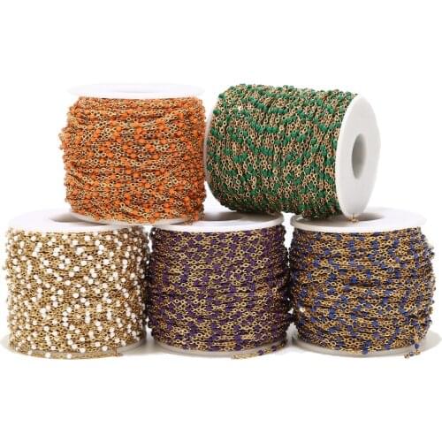 2MM Width Stainless Steel Enamel Link Chains Cable Chains with Colorful Beads Soldered with Spool for Jewelry Making