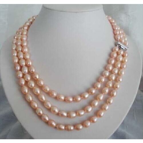3 Row Natural Charm 10-12mm South Sea Pink Pearl Necklace Jewelry AAA