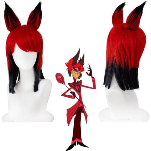 Anime Hazbin Cosplay Alastor Wig Hotel Red Black Short Hair Synthetic Hair High Temperature Resistance Wigs Halloween Carnival