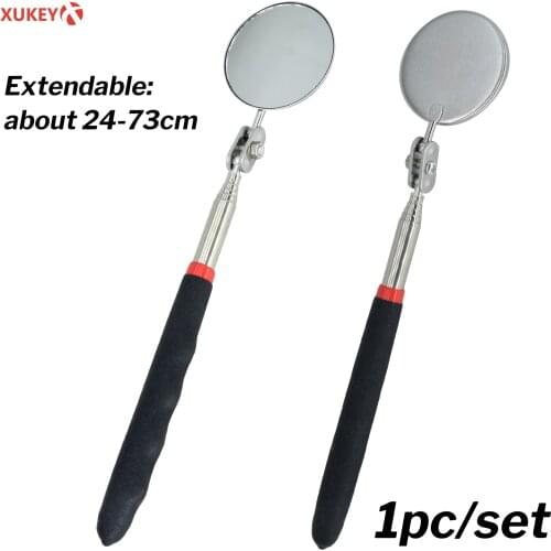 Car Light Weight Inspection Mirror Extend Automotive Retractable Flexible Round Silver Pocket Clip Extendable Telescopic
